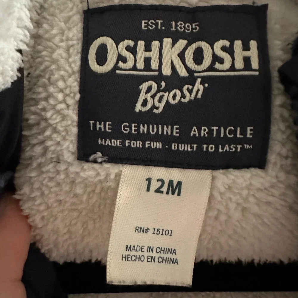 OshKosh B'gosh Puffer Snowsuit Baby 12M Navy Blue Excellent Hooded‎ Bunting
